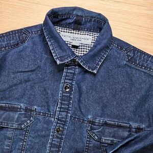 Truth Substance Mens Denim Shirt Button Up Long Sleeve Dark Wash Collared‎ Small